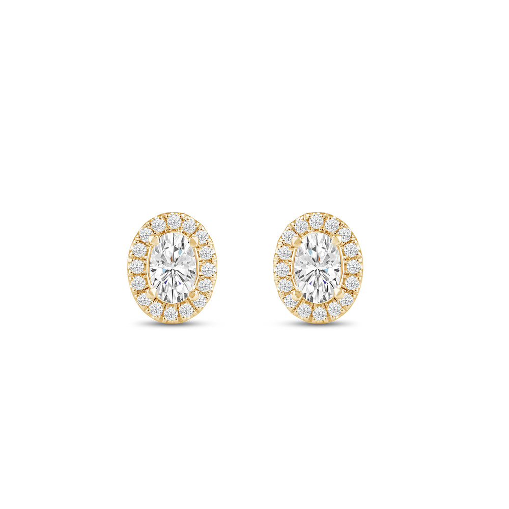 Oval Diamond Halo Earrings with Oval Cut Diamond in 14KT Yellow Gold view 2
