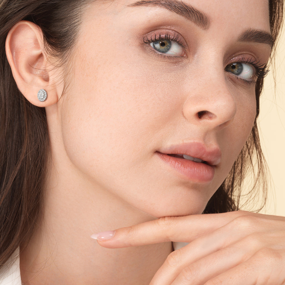 Oval Diamond Halo Earrings with 14KT Rose Gold / Lab / 1 1/4 Cut Diamond in 14KT Rose Gold / Lab / 1 1/4 view 3
