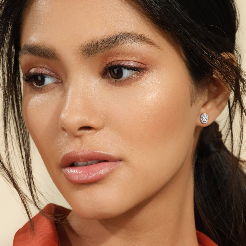 Oval Diamond Halo Earrings with 14KT Rose Gold / Lab / 1 1/4 Cut Diamond in 14KT Rose Gold / Lab / 1 1/4 view 2
