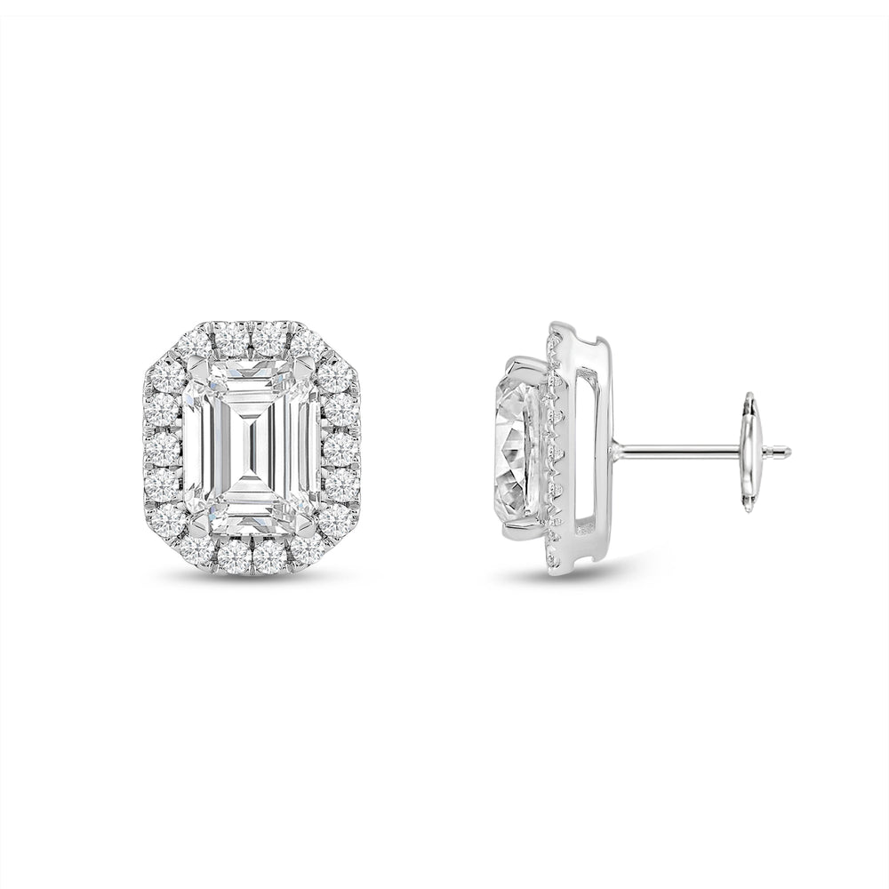 Emerald Diamond Halo Earrings with 14KT White Gold / Lab / 4 3/4 Cut Diamond in 14KT White Gold / Lab / 4 3/4 view 5
