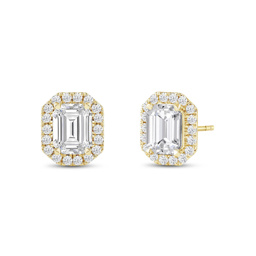 Emerald Diamond Halo Earrings with 14KT Yellow Gold / Lab / 4 3/4 Cut Diamond in 14KT Yellow Gold / Lab / 4 3/4 view 1
