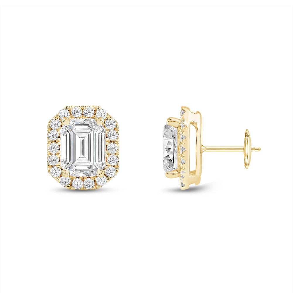 Emerald Diamond Halo Earrings with 14KT Yellow Gold / Lab / 4 3/4 Cut Diamond in 14KT Yellow Gold / Lab / 4 3/4 view 5
