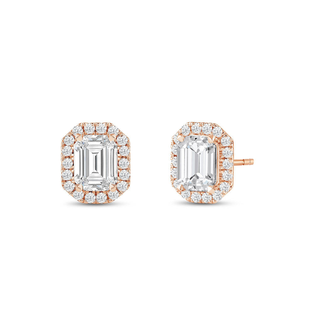 Emerald Diamond Halo Earrings with 14KT Rose Gold / Lab / 2 1/3 Cut Diamond in 14KT Rose Gold / Lab / 2 1/3 view 1
