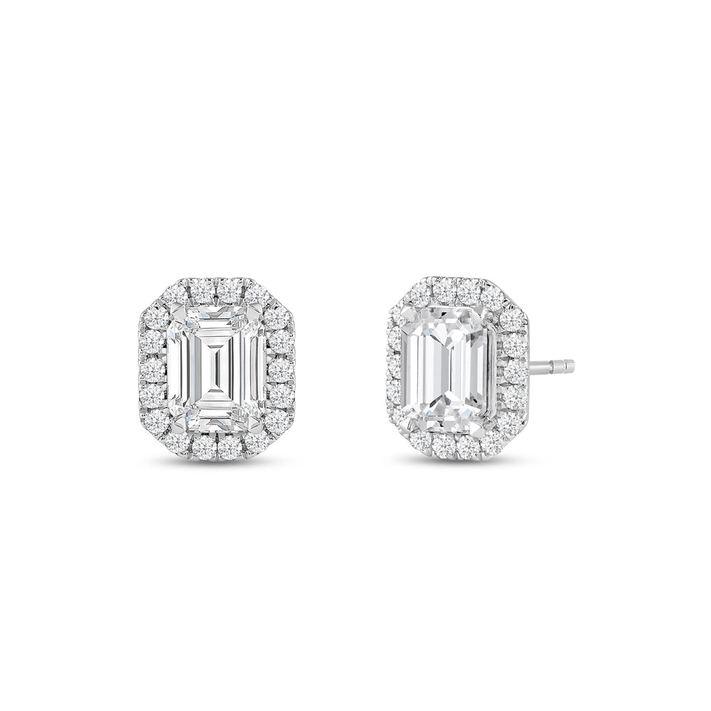 Emerald Diamond Halo Earrings with 14KT White Gold / Lab / 2 1/3 Cut Diamond in 14KT White Gold / Lab / 2 1/3 view 1
