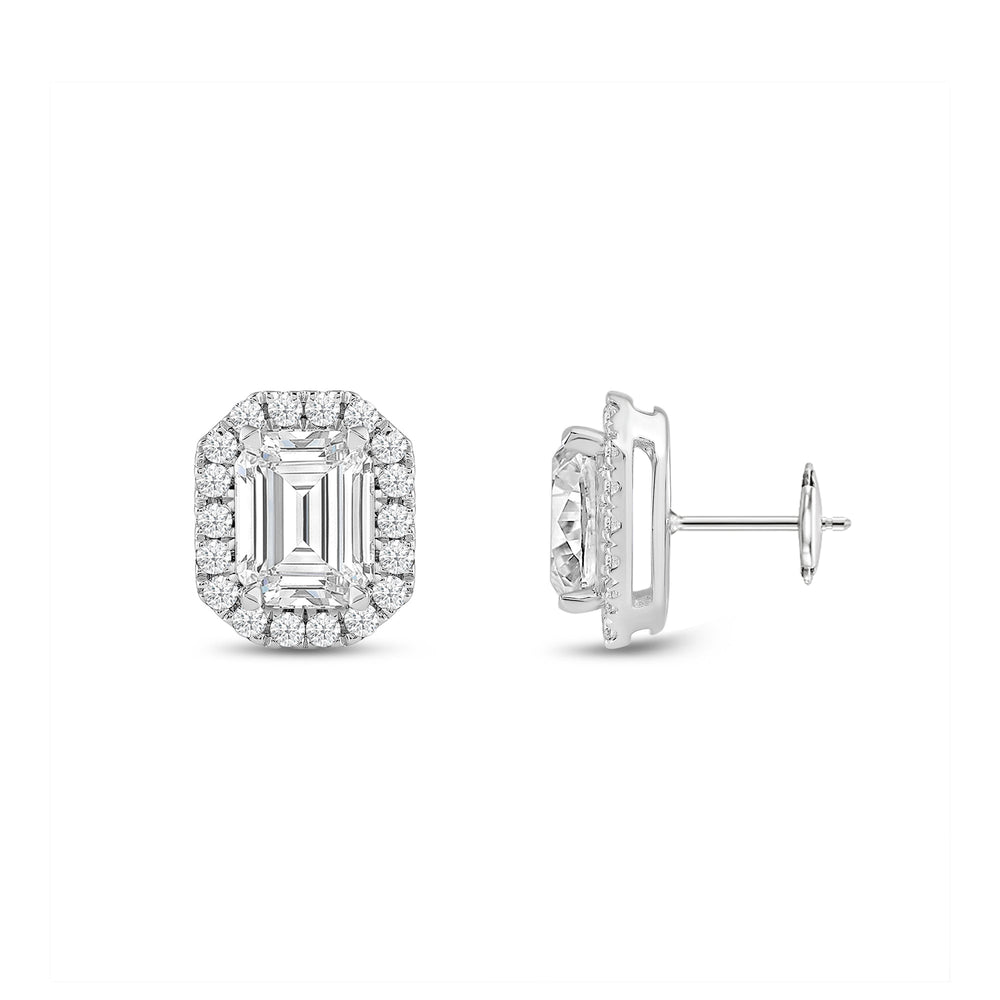 Emerald Diamond Halo Earrings with 14KT White Gold / Lab / 2 1/3 Cut Diamond in 14KT White Gold / Lab / 2 1/3 view 5
