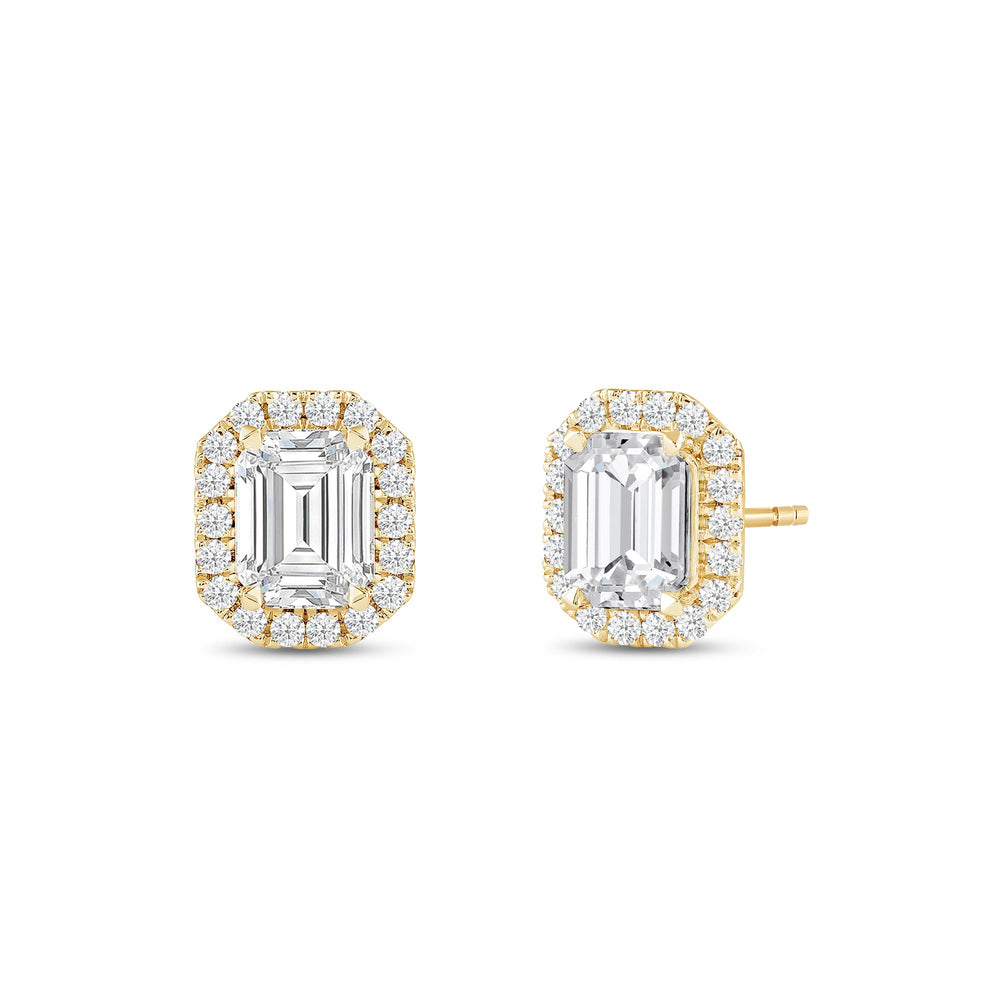 Emerald Diamond Halo Earrings with 14KT Yellow Gold / Lab / 2 1/3 Cut Diamond in 14KT Yellow Gold / Lab / 2 1/3 view 1
