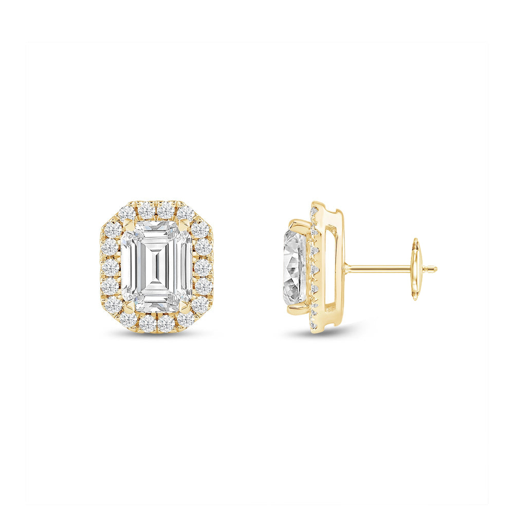 Emerald Diamond Halo Earrings with 14KT Yellow Gold / Lab / 2 1/3 Cut Diamond in 14KT Yellow Gold / Lab / 2 1/3 view 5
