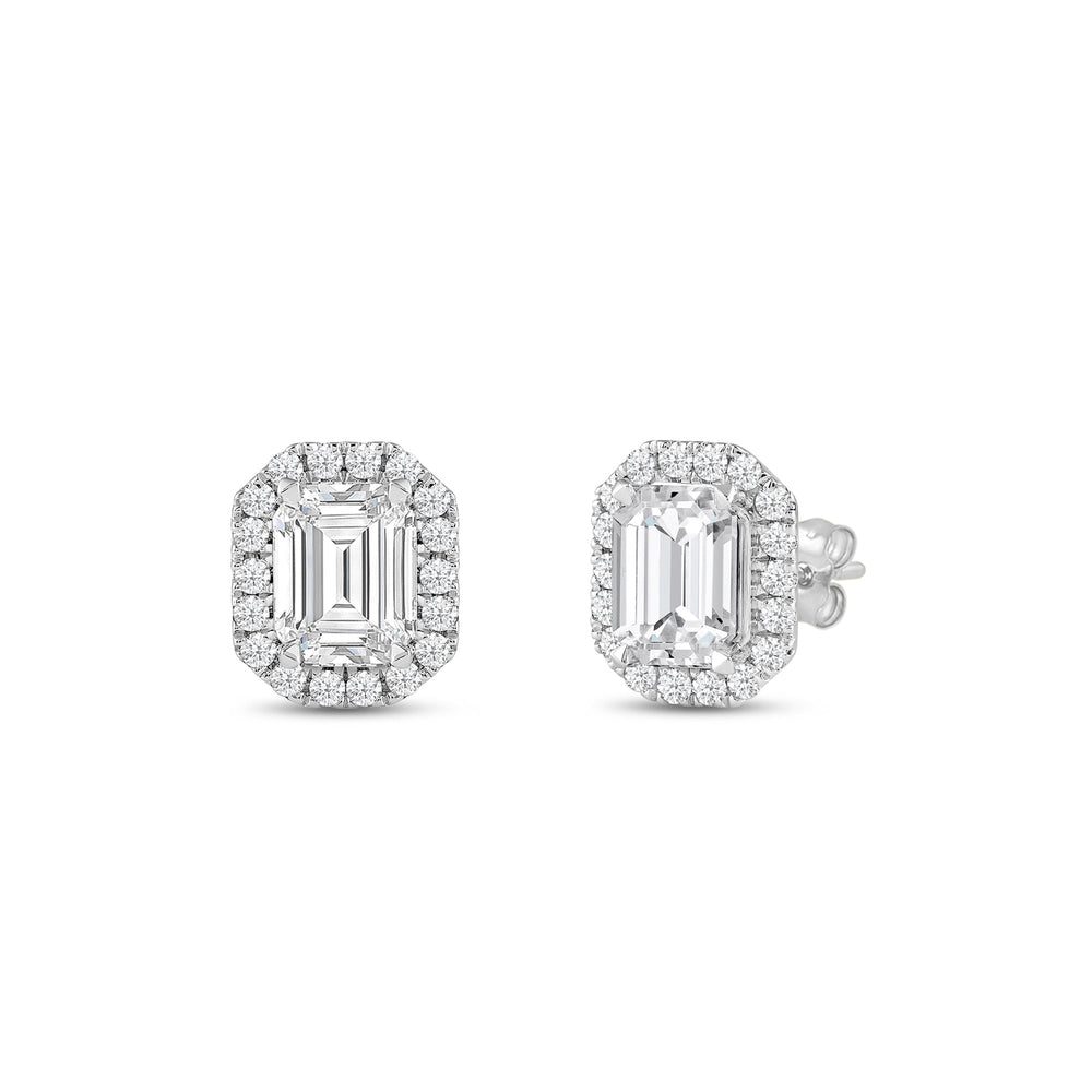 Emerald Diamond Halo Earrings with 14KT White Gold / Lab / 1 1/4 Cut Diamond in 14KT White Gold / Lab / 1 1/4 view 1
