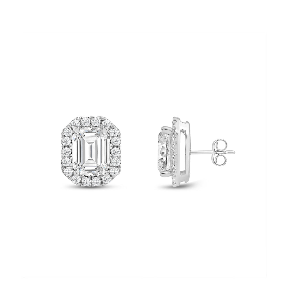 Emerald Diamond Halo Earrings with 14KT White Gold / Lab / 1 1/4 Cut Diamond in 14KT White Gold / Lab / 1 1/4 view 5
