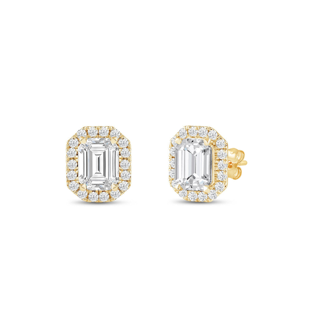 Emerald Diamond Halo Earrings with 14KT Yellow Gold / Lab / 1 1/4 Cut Diamond in 14KT Yellow Gold / Lab / 1 1/4 view 1
