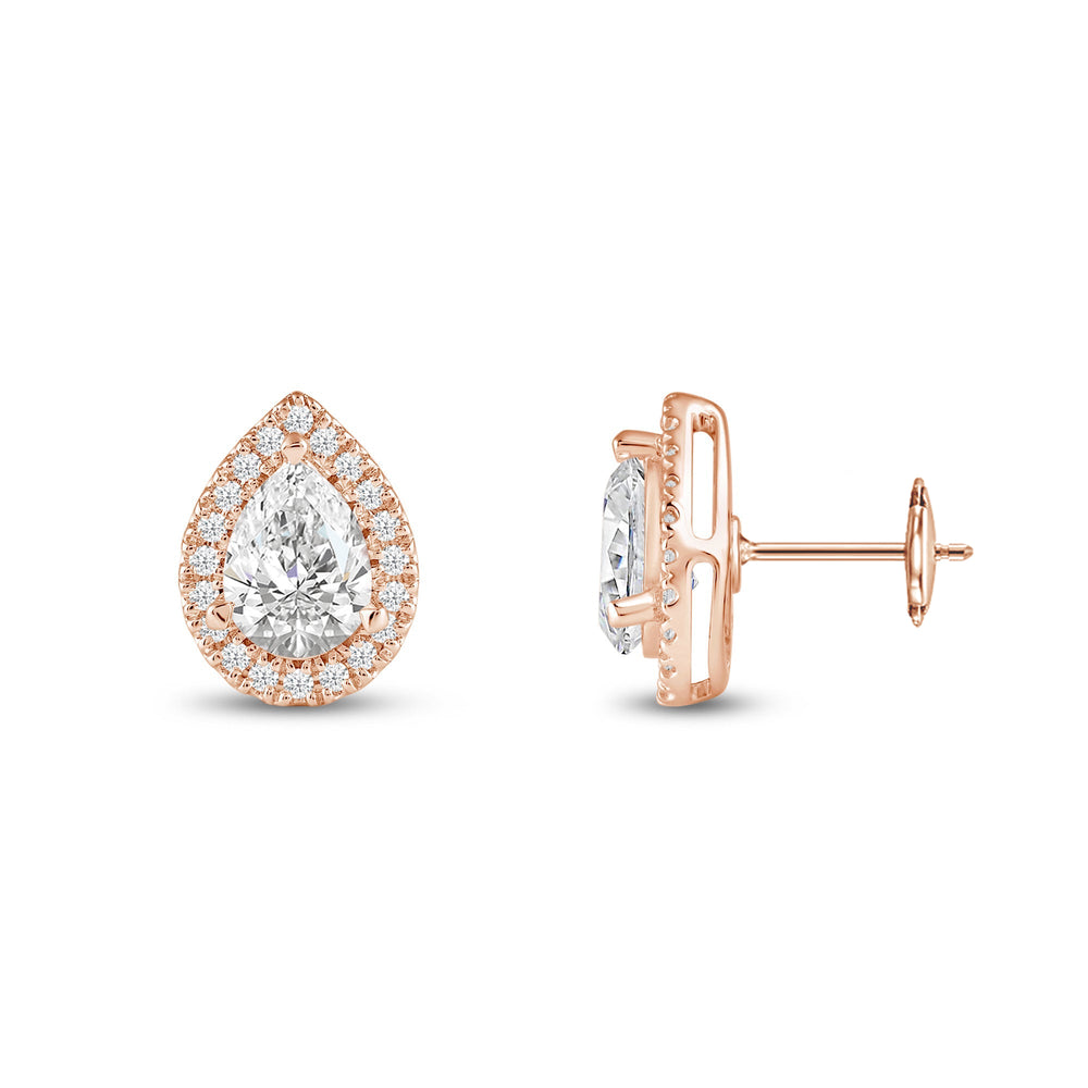 Pear Diamond Halo Earrings with 14KT Rose Gold / Lab / 4 3/4 Cut Diamond in 14KT Rose Gold / Lab / 4 3/4 view 5
