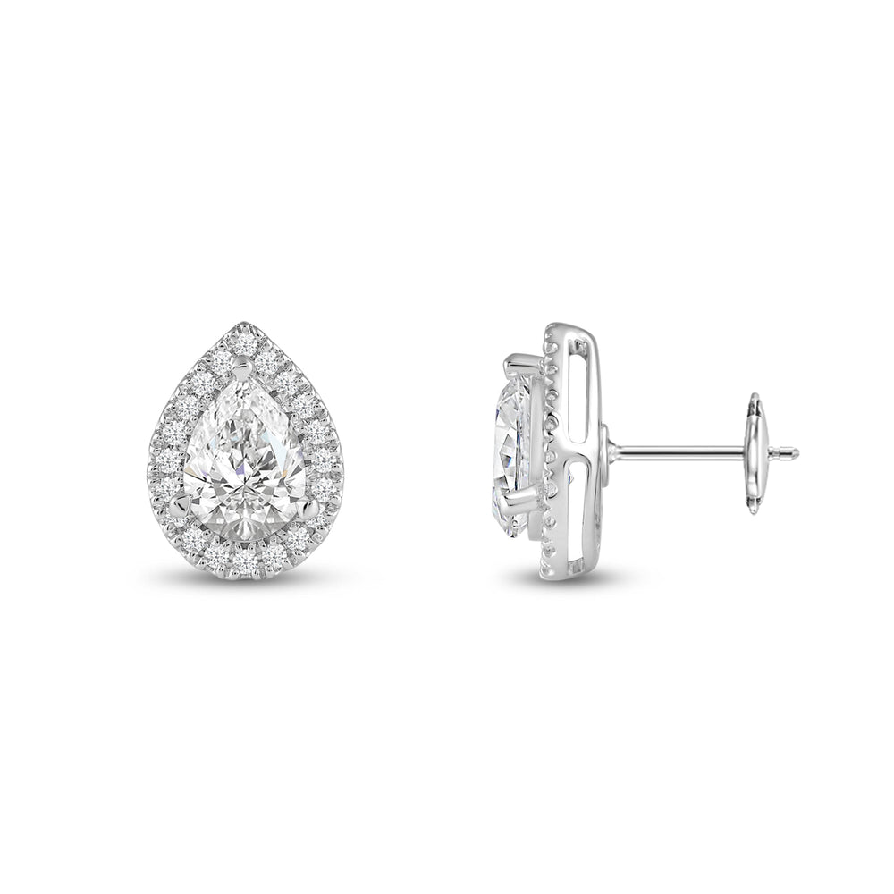 Pear Diamond Halo Earrings with 14KT White Gold / Lab / 4 3/4 Cut Diamond in 14KT White Gold / Lab / 4 3/4 view 5
