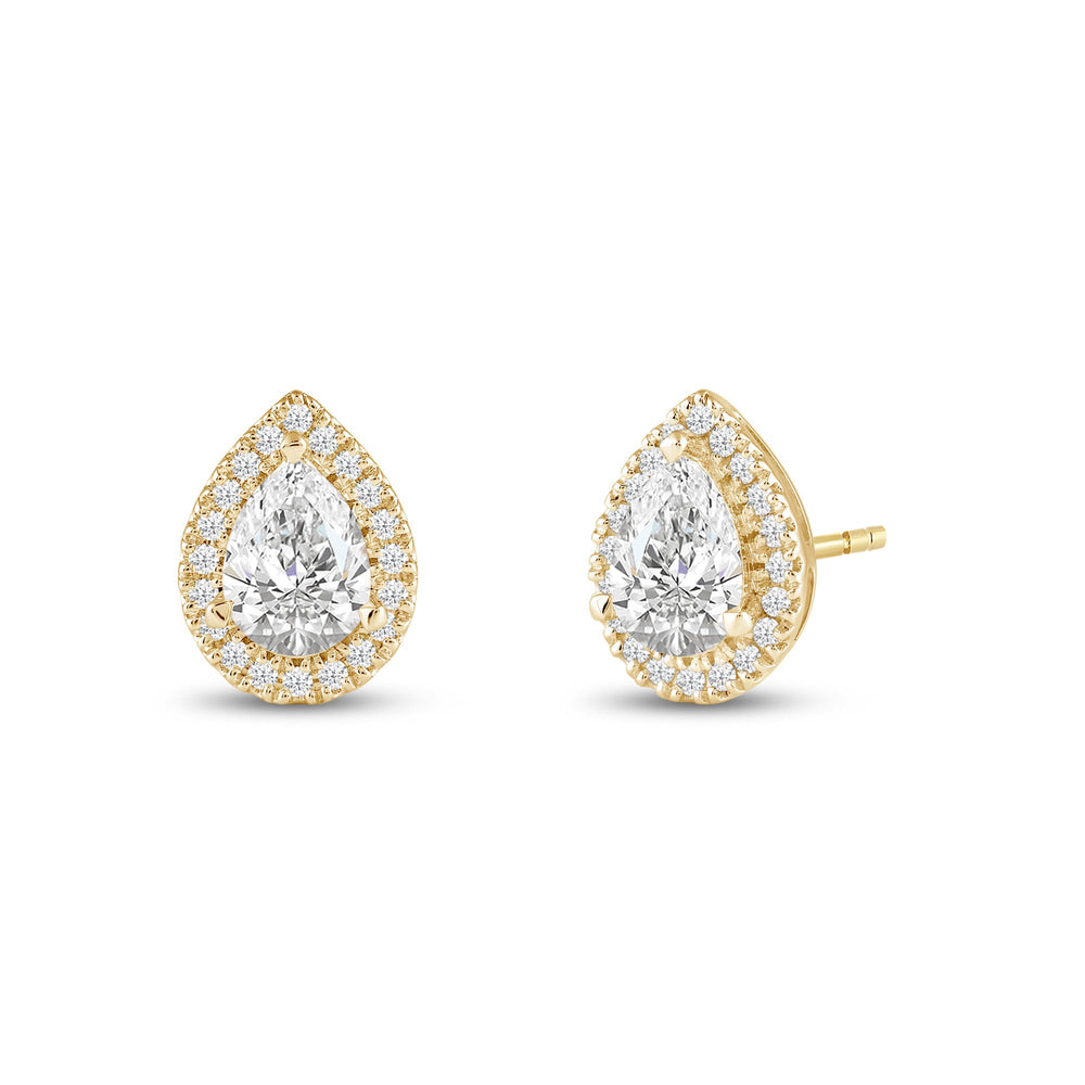 Pear Diamond Halo Earrings with 14KT Yellow Gold / Lab / 4 3/4 Cut Diamond in 14KT Yellow Gold / Lab / 4 3/4 view 1
