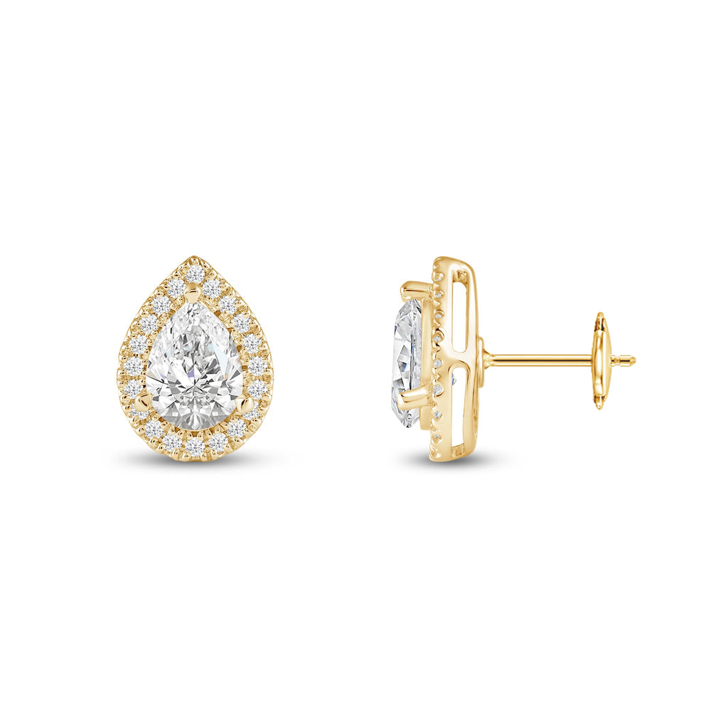 Pear Diamond Halo Earrings with 14KT Yellow Gold / Lab / 4 3/4 Cut Diamond in 14KT Yellow Gold / Lab / 4 3/4 view 5
