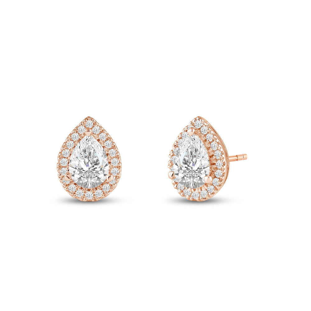 Pear Diamond Halo Earrings with 14KT Rose Gold / Lab / 3 1/2 Cut Diamond in 14KT Rose Gold / Lab / 3 1/2 view 1
