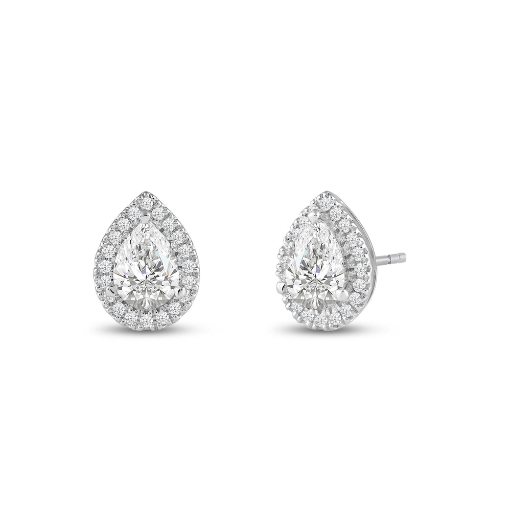 Pear Diamond Halo Earrings with 14KT White Gold / Lab / 3 1/2 Cut Diamond in 14KT White Gold / Lab / 3 1/2 view 1
