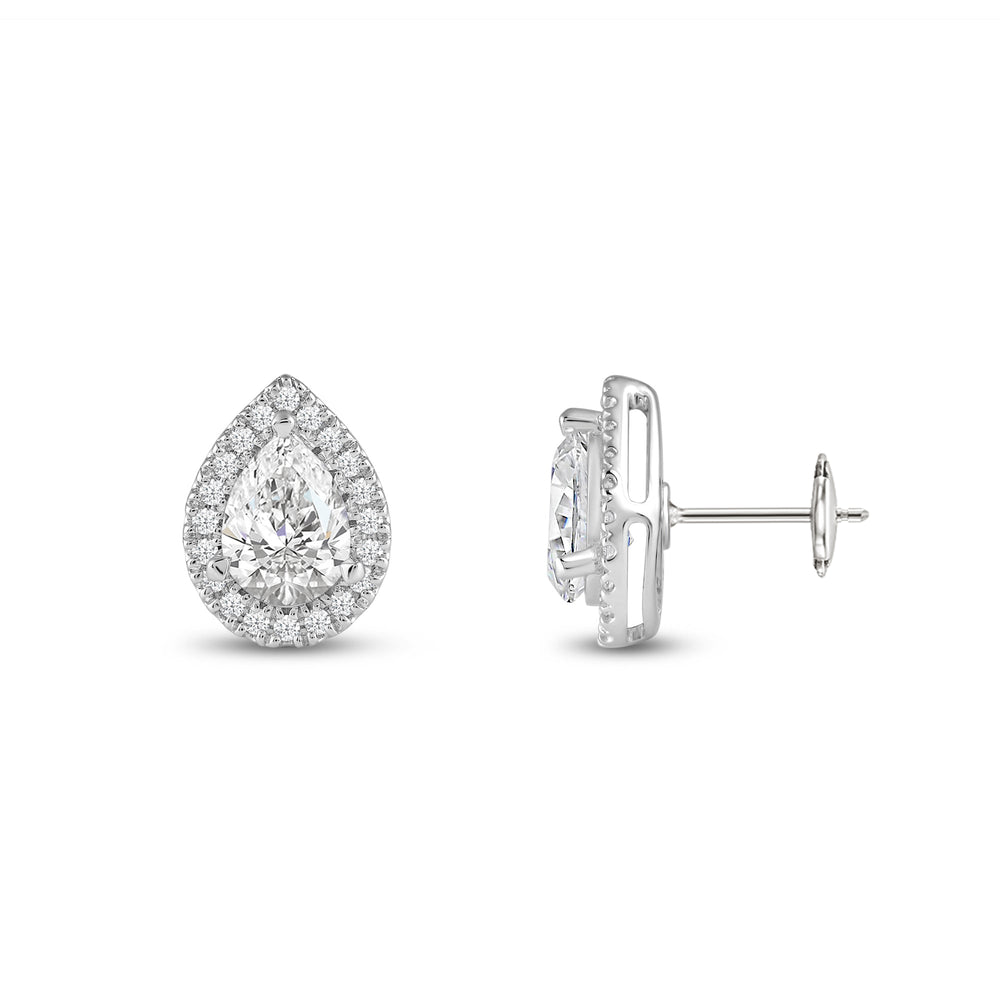 Pear Diamond Halo Earrings with 14KT White Gold / Lab / 3 1/2 Cut Diamond in 14KT White Gold / Lab / 3 1/2 view 5
