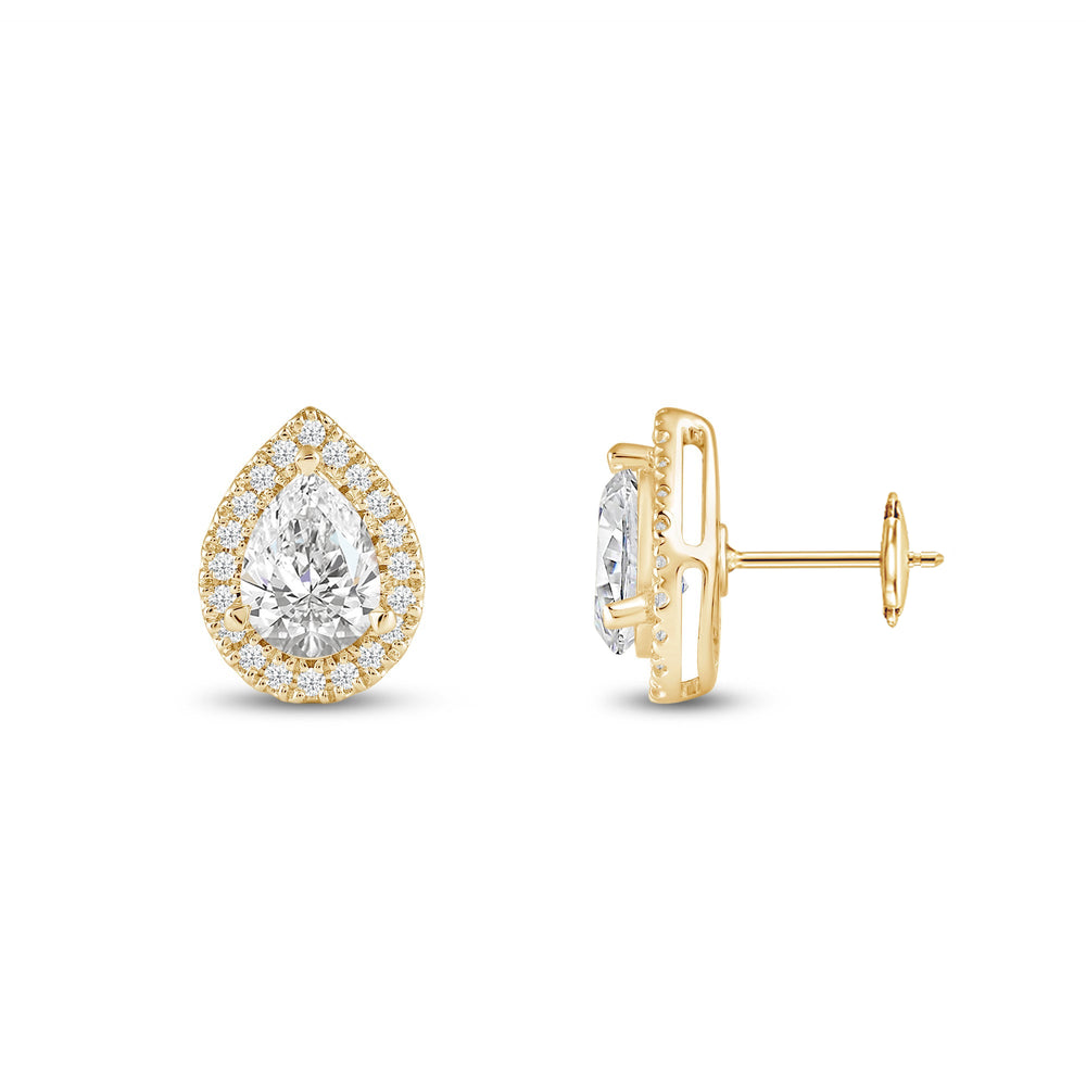Pear Diamond Halo Earrings with 14KT Yellow Gold / Lab / 3 1/2 Cut Diamond in 14KT Yellow Gold / Lab / 3 1/2 view 5
