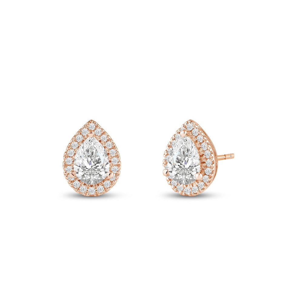 Pear Diamond Halo Earrings with 14KT Rose Gold / Lab / 2 1/3 Cut Diamond in 14KT Rose Gold / Lab / 2 1/3 view 1
