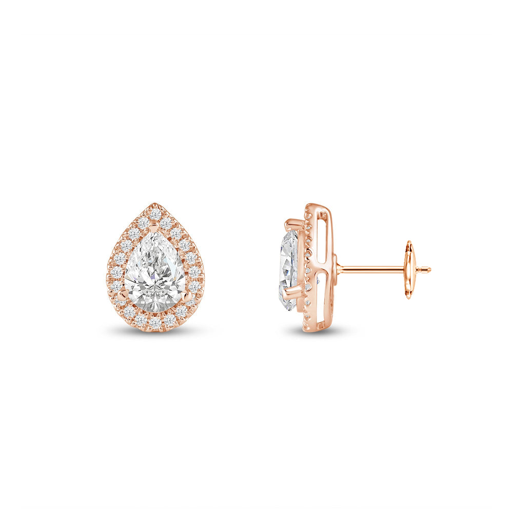 Pear Diamond Halo Earrings with 14KT Rose Gold / Lab / 2 1/3 Cut Diamond in 14KT Rose Gold / Lab / 2 1/3 view 5

