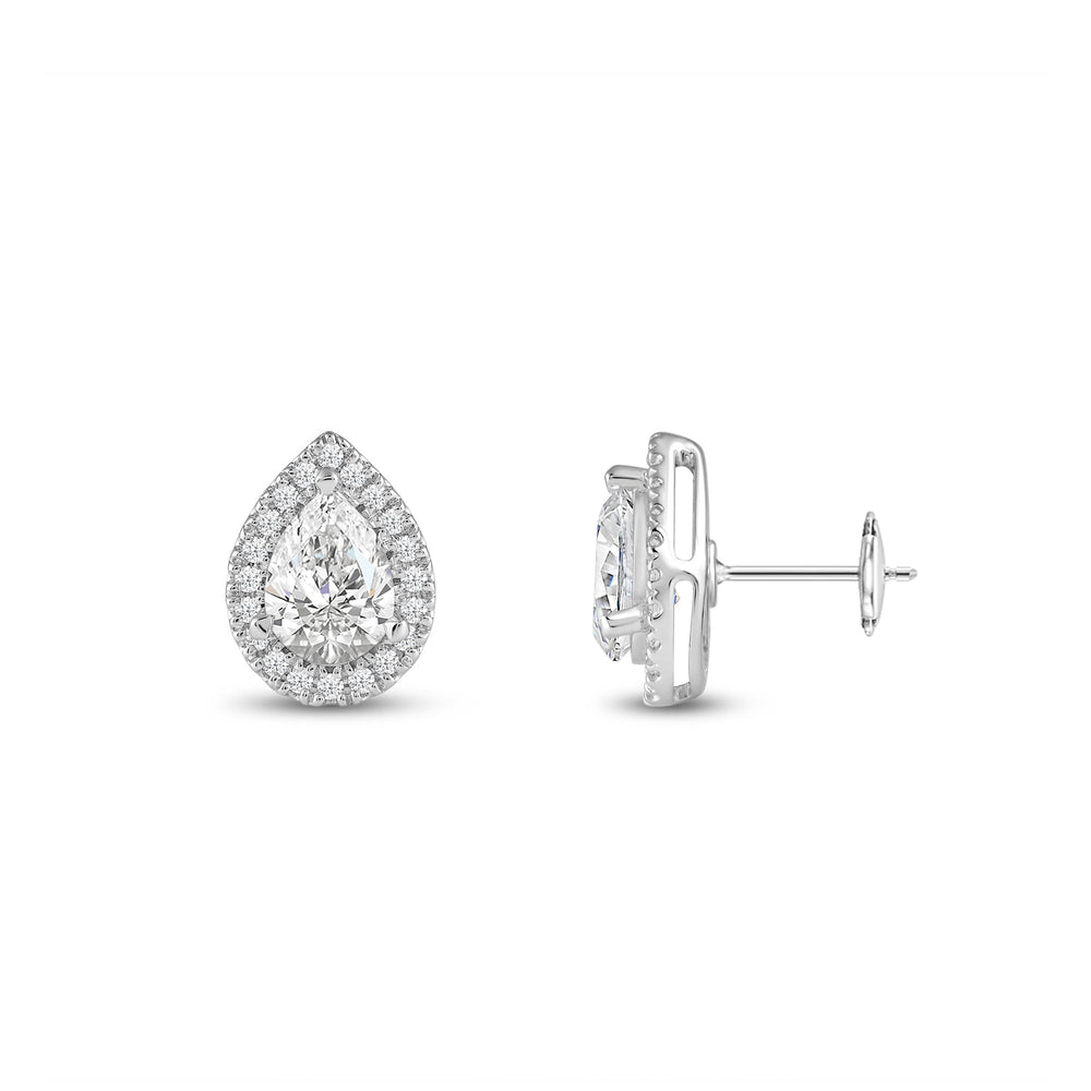 Pear Diamond Halo Earrings with 14KT White Gold / Lab / 2 1/3 Cut Diamond in 14KT White Gold / Lab / 2 1/3 view 5
