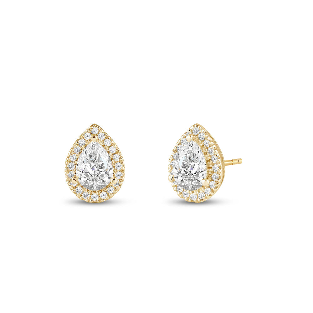 Pear Diamond Halo Earrings with 14KT Yellow Gold / Lab / 2 1/3 Cut Diamond in 14KT Yellow Gold / Lab / 2 1/3 view 1
