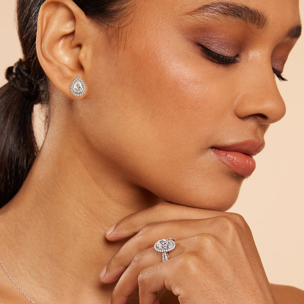 Pear Diamond Halo Earrings with 14KT Rose Gold / Lab / 2 1/3 Cut Diamond in 14KT Rose Gold / Lab / 2 1/3 view 3
