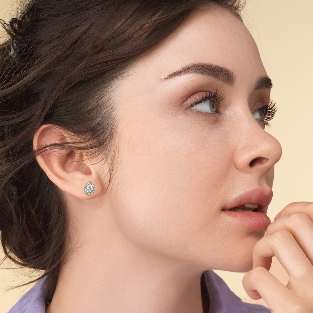 Pear Diamond Halo Earrings with 14KT Rose Gold / Lab / 1 1/4 Cut Diamond in 14KT Rose Gold / Lab / 1 1/4 view 3
