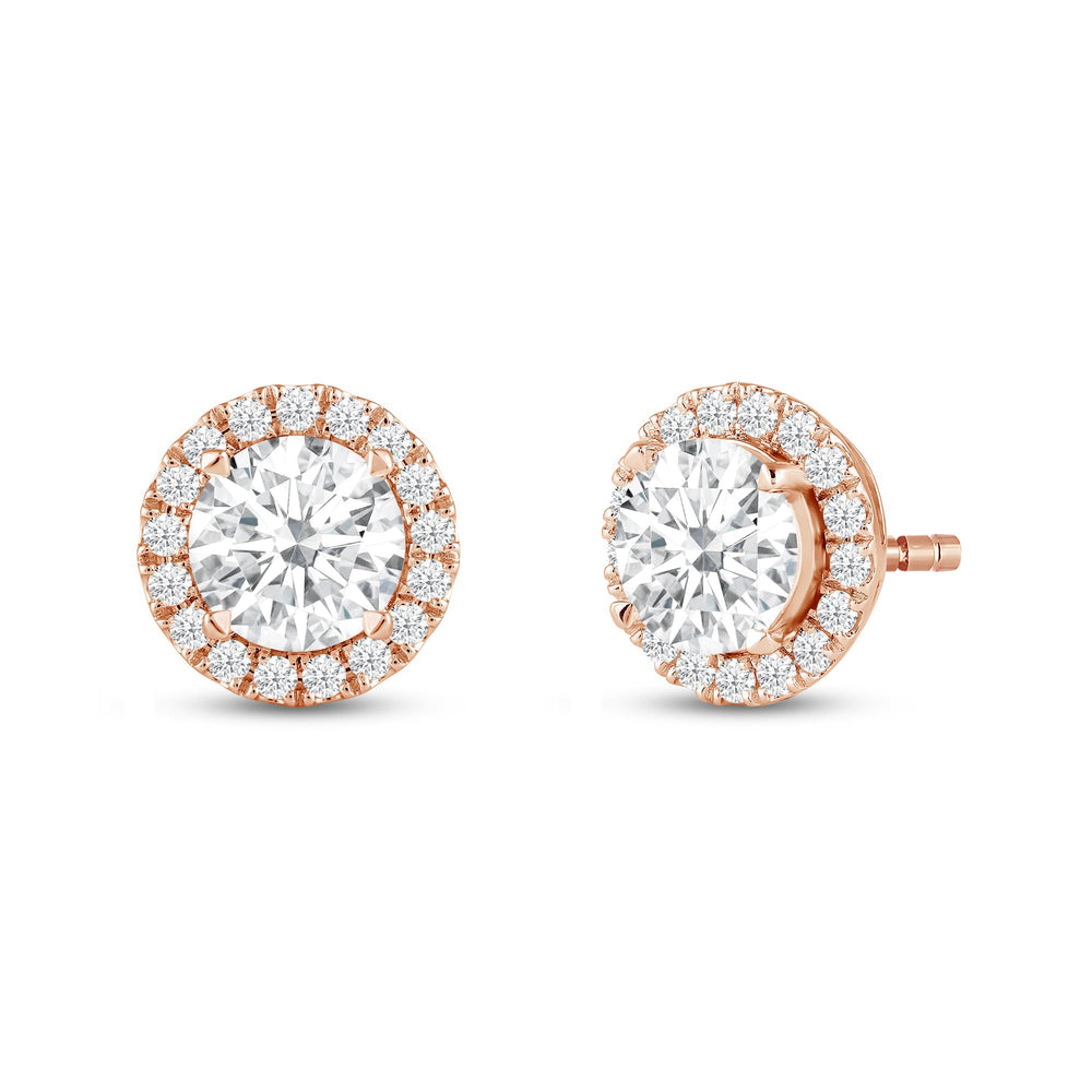 Round Diamond Halo Earrings with 14KT Rose Gold / Lab / 4 5/8 Cut Diamond in 14KT Rose Gold / Lab / 4 5/8 view 1
