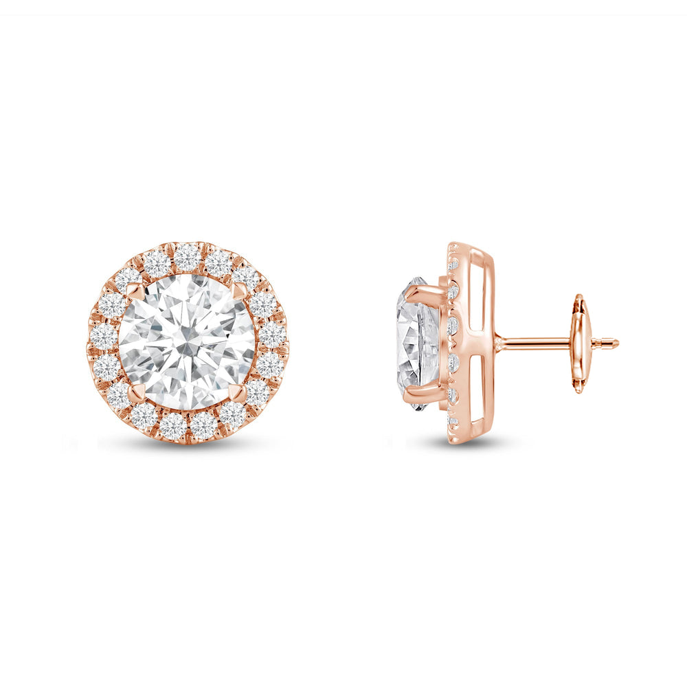 Round Diamond Halo Earrings with 14KT Rose Gold / Lab / 4 5/8 Cut Diamond in 14KT Rose Gold / Lab / 4 5/8 view 5

