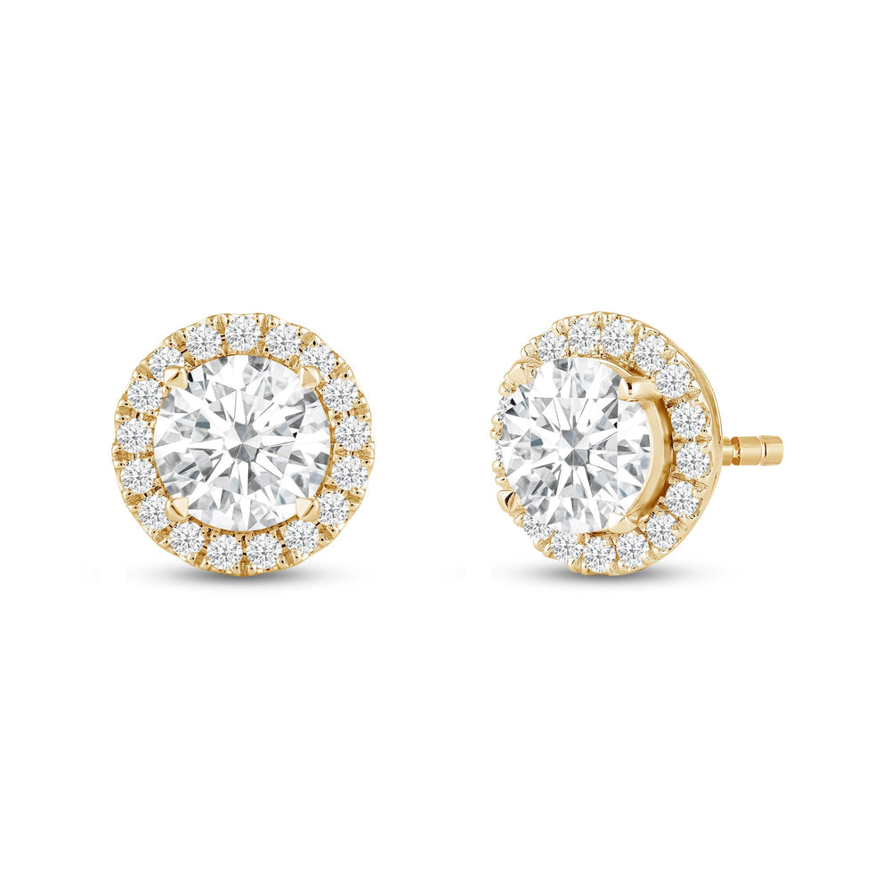 Round Diamond Halo Earrings with 14KT Yellow Gold / Lab / 4 5/8 Cut Diamond in 14KT Yellow Gold / Lab / 4 5/8 view 1
