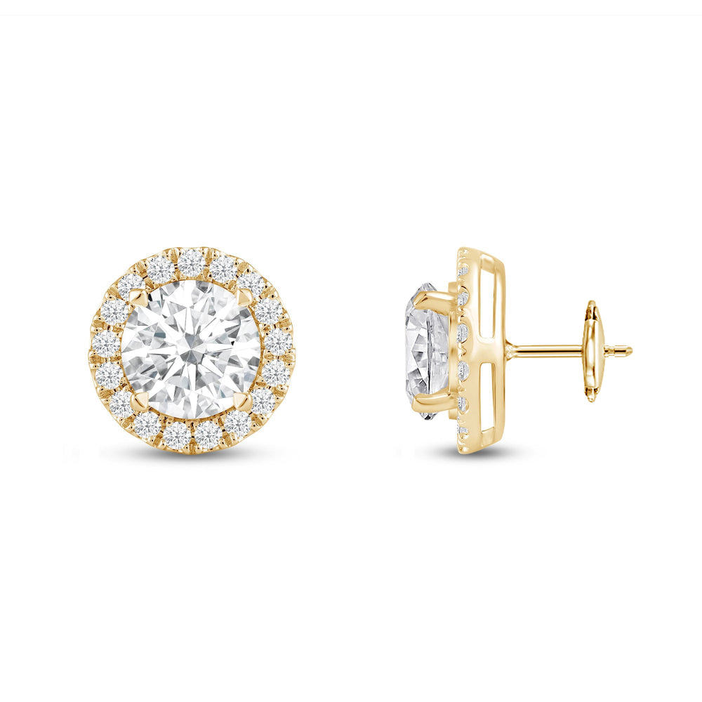 Round Diamond Halo Earrings with 14KT Yellow Gold / Lab / 4 5/8 Cut Diamond in 14KT Yellow Gold / Lab / 4 5/8 view 5
