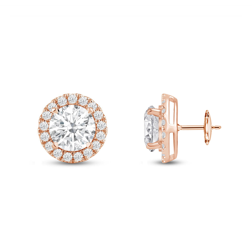 Round Diamond Halo Earrings with 14KT Rose Gold / Lab / 3 1/2 Cut Diamond in 14KT Rose Gold / Lab / 3 1/2 view 5
