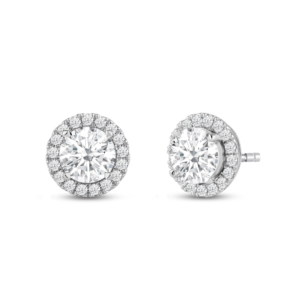Round Diamond Halo Earrings with 14KT White Gold / Lab / 3 1/2 Cut Diamond in 14KT White Gold / Lab / 3 1/2 view 1
