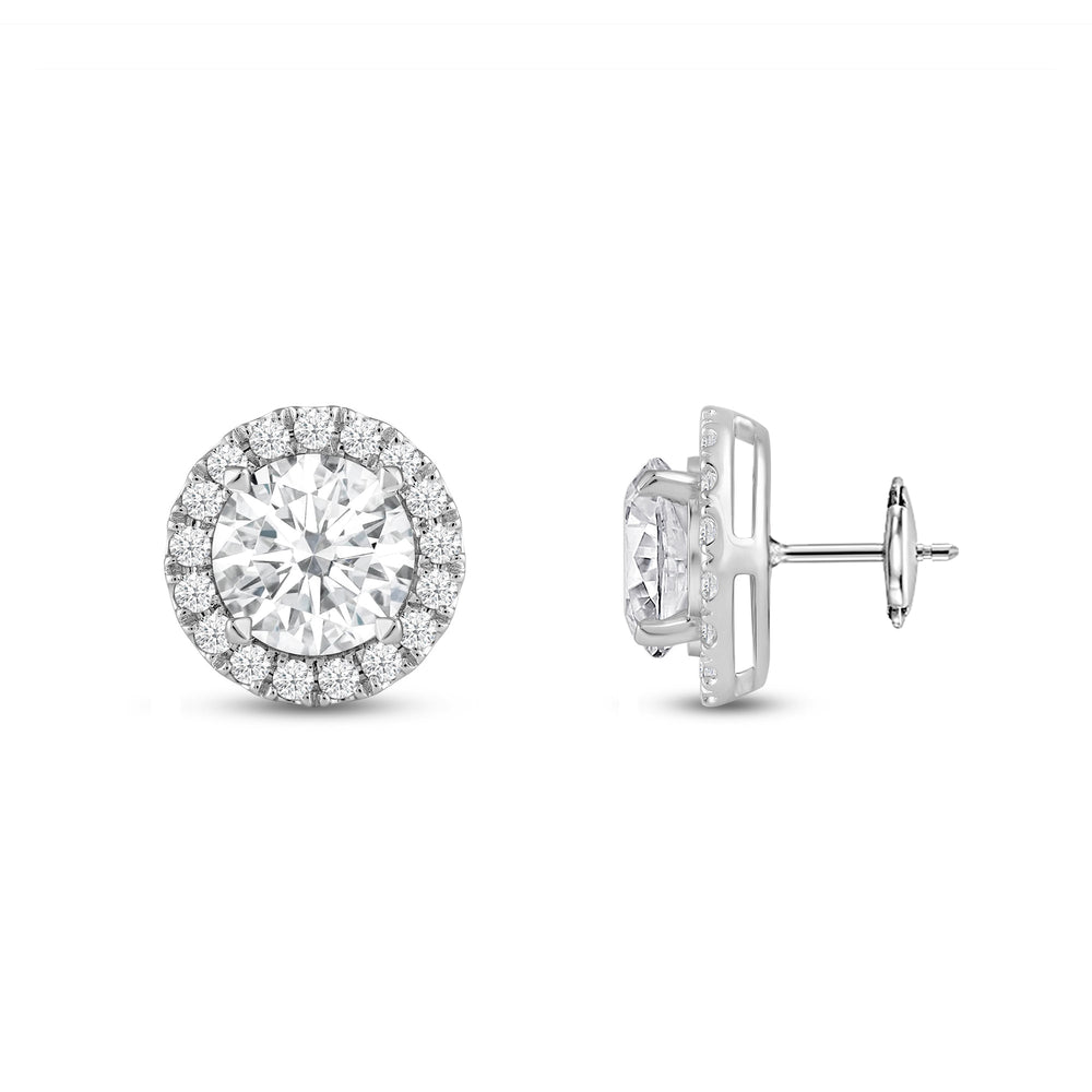 Round Diamond Halo Earrings with 14KT White Gold / Lab / 3 1/2 Cut Diamond in 14KT White Gold / Lab / 3 1/2 view 5

