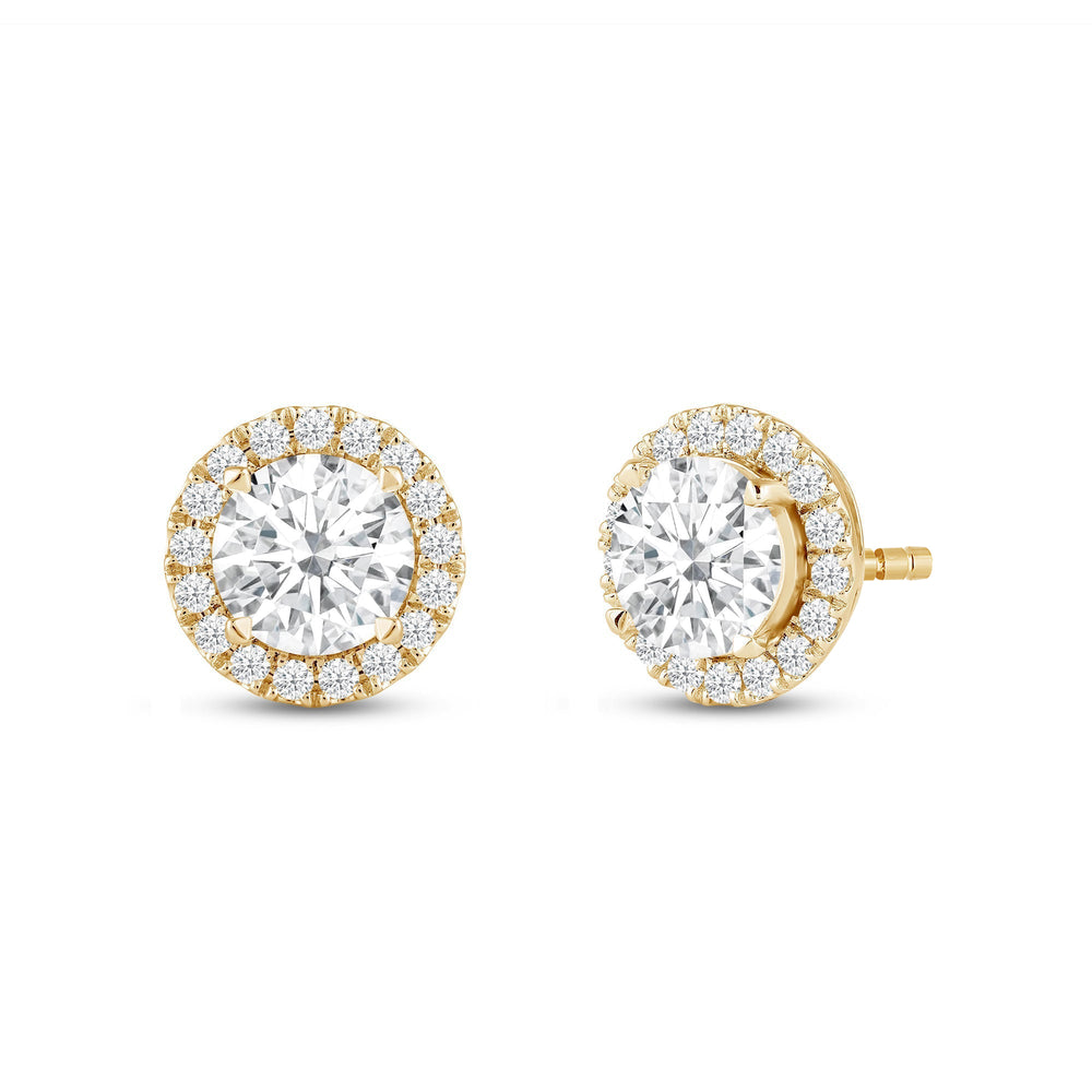 Round Diamond Halo Earrings with 14KT Yellow Gold / Lab / 3 1/2 Cut Diamond in 14KT Yellow Gold / Lab / 3 1/2 view 1
