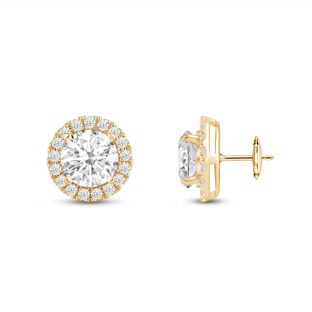 Round Diamond Halo Earrings with 14KT Yellow Gold / Lab / 3 1/2 Cut Diamond in 14KT Yellow Gold / Lab / 3 1/2 view 5
