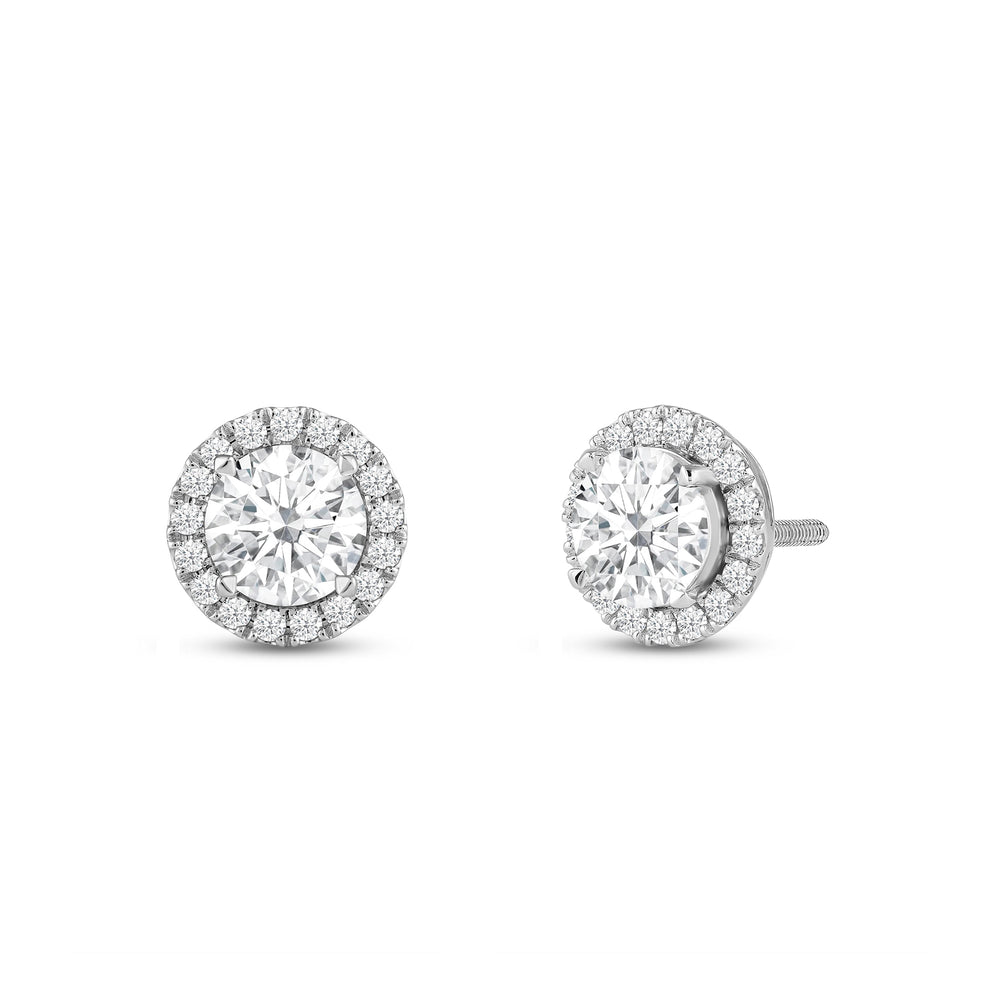 Round Diamond Halo Earrings with Round Cut Diamond in 14KT White Gold view 1
