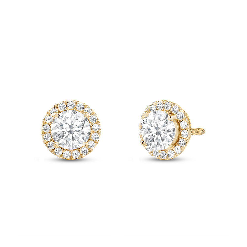 Round Diamond Halo Earrings with Round Cut Diamond in 14KT Yellow Gold view 1
