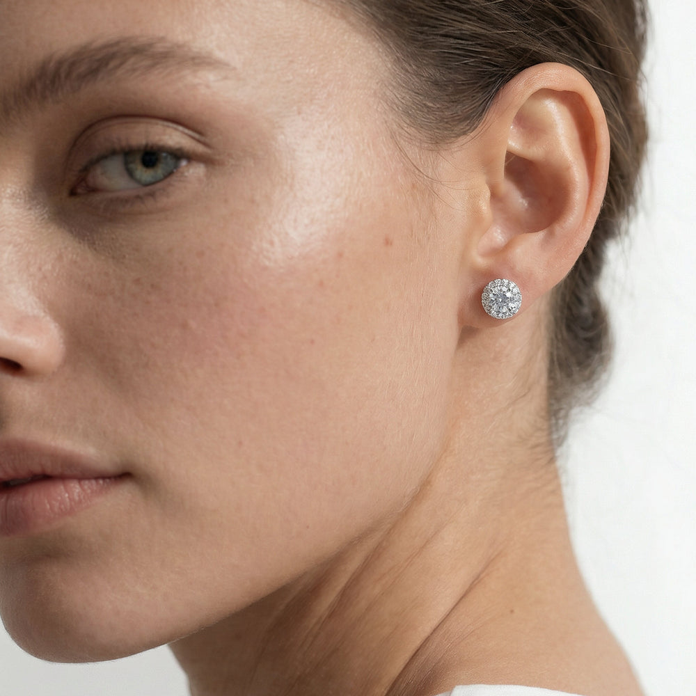 Round Diamond Halo Earrings with 14KT White Gold / Lab / 1 1/4 Cut Diamond in 14KT White Gold / Lab / 1 1/4 view 2
