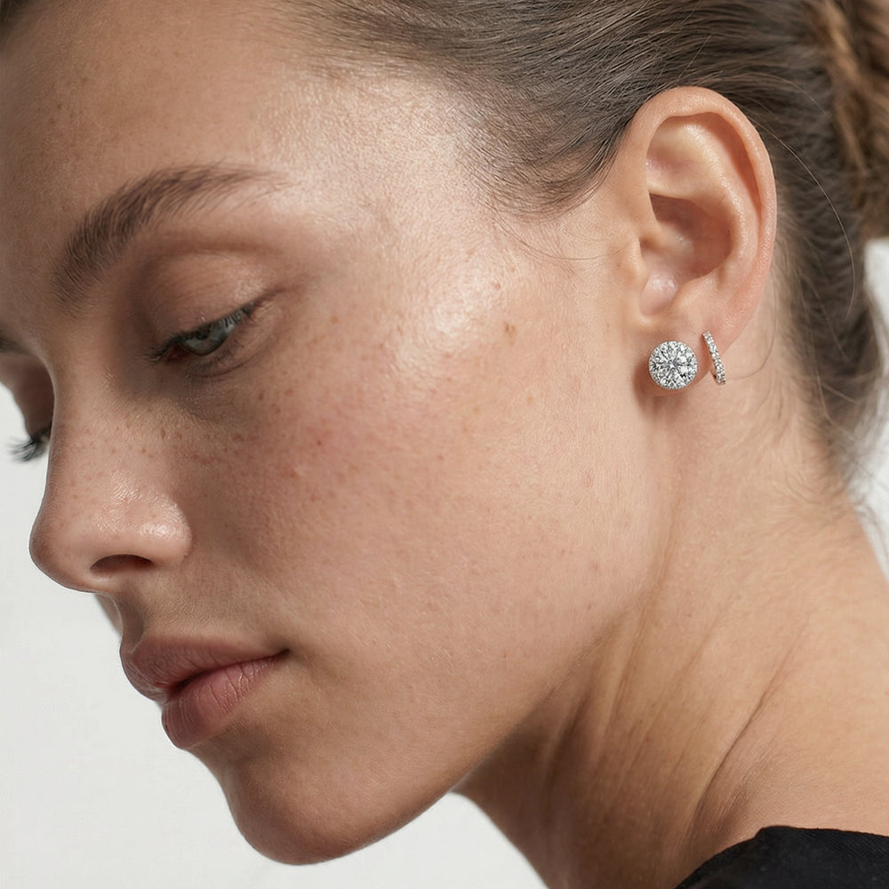 Round Diamond Halo Earrings with 14KT White Gold / Lab / 1 1/4 Cut Diamond in 14KT White Gold / Lab / 1 1/4 view 3
