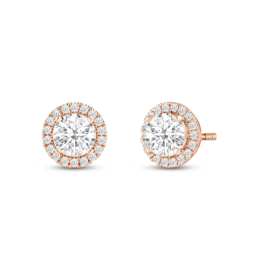 Round Diamond Halo Earrings with 14KT Rose Gold / Lab / 2 1/3 Cut Diamond in 14KT Rose Gold / Lab / 2 1/3 view 2

