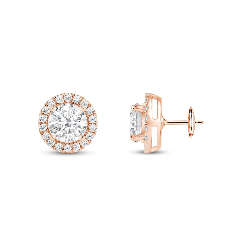 Round Diamond Halo Earrings with 14KT Rose Gold / Lab / 2 1/3 Cut Diamond in 14KT Rose Gold / Lab / 2 1/3 view 6
