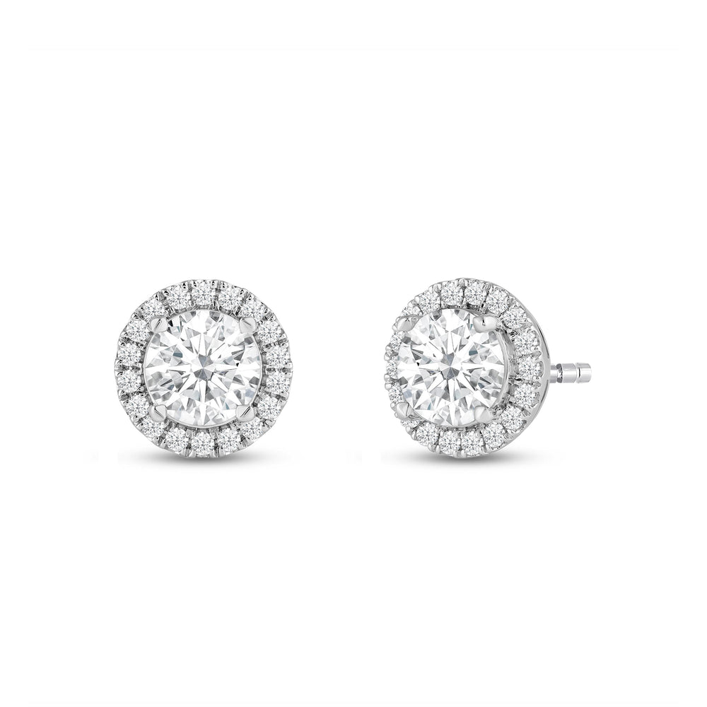 Round Diamond Halo Earrings with 14KT White Gold / Lab / 2 1/3 Cut Diamond in 14KT White Gold / Lab / 2 1/3 view 2

