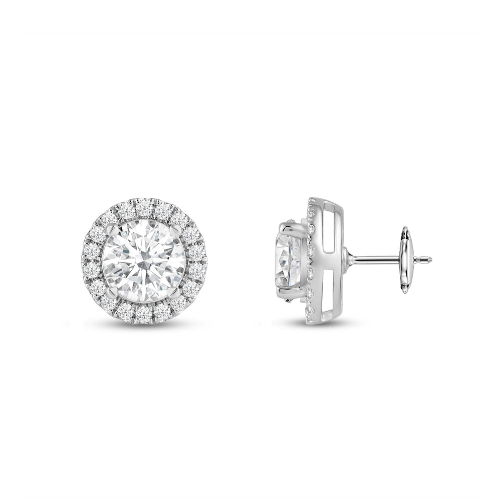Round Diamond Halo Earrings with 14KT White Gold / Lab / 2 1/3 Cut Diamond in 14KT White Gold / Lab / 2 1/3 view 6
