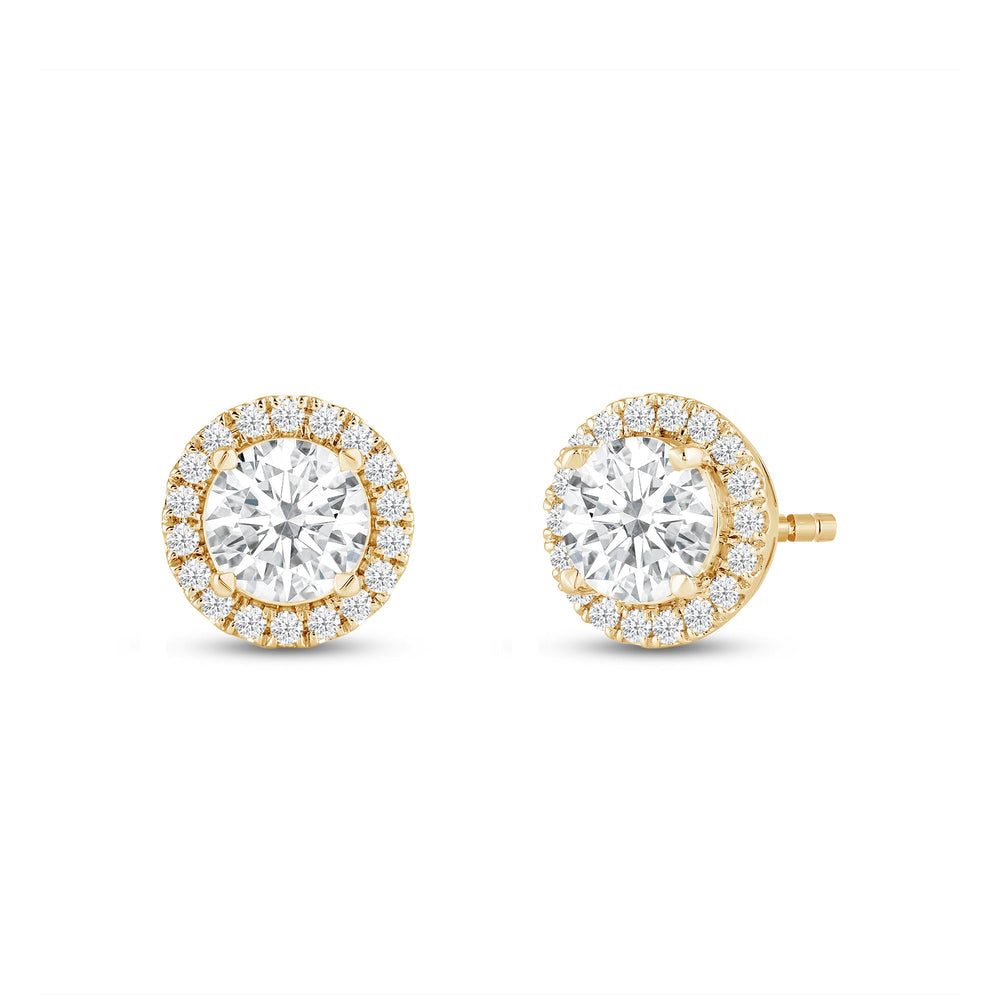 Round Diamond Halo Earrings with 14KT Yellow Gold / Lab / 2 1/3 Cut Diamond in 14KT Yellow Gold / Lab / 2 1/3 view 2
