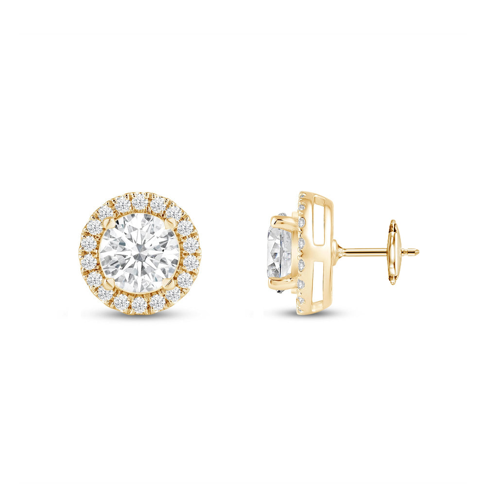 Round Diamond Halo Earrings with 14KT Yellow Gold / Lab / 2 1/3 Cut Diamond in 14KT Yellow Gold / Lab / 2 1/3 view 6
