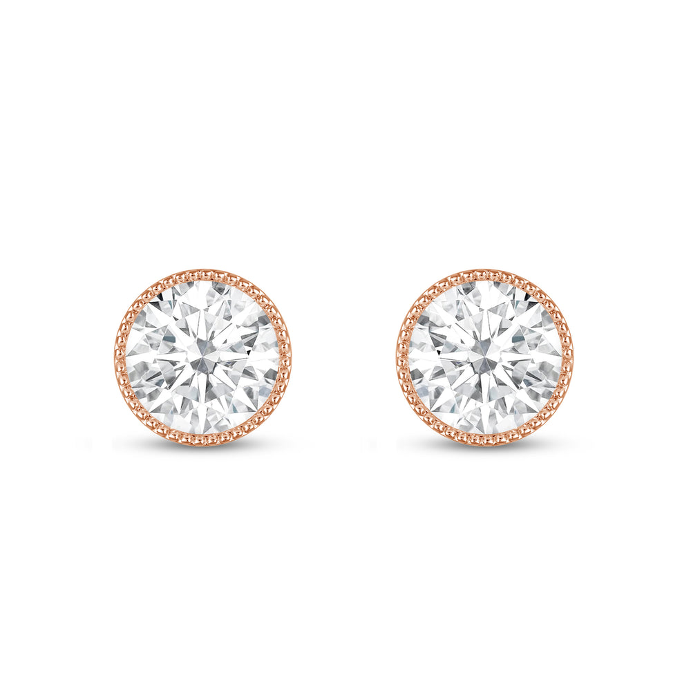 Round Diamond Milgrain Solitaire Stud Earrings with 14KT Rose Gold / Lab / 4 Cut Diamond in 14KT Rose Gold / Lab / 4 view 4
