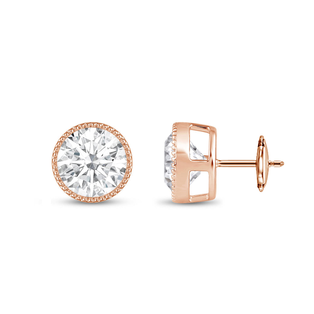 Round Diamond Milgrain Solitaire Stud Earrings with 14KT Rose Gold / Lab / 4 Cut Diamond in 14KT Rose Gold / Lab / 4 view 5
