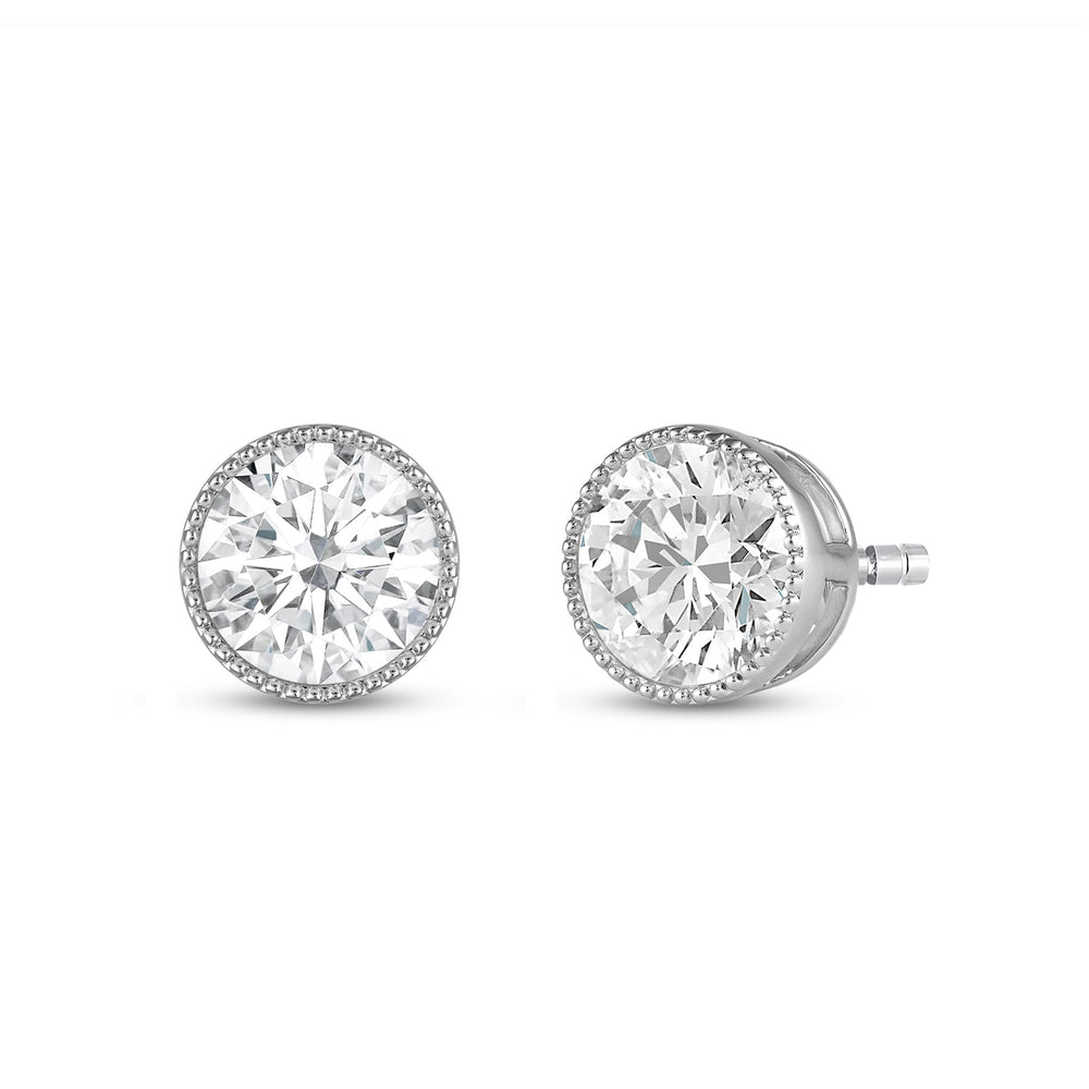 Round Diamond Milgrain Solitaire Stud Earrings with 14KT White Gold / Lab / 4 Cut Diamond in 14KT White Gold / Lab / 4 view 1

